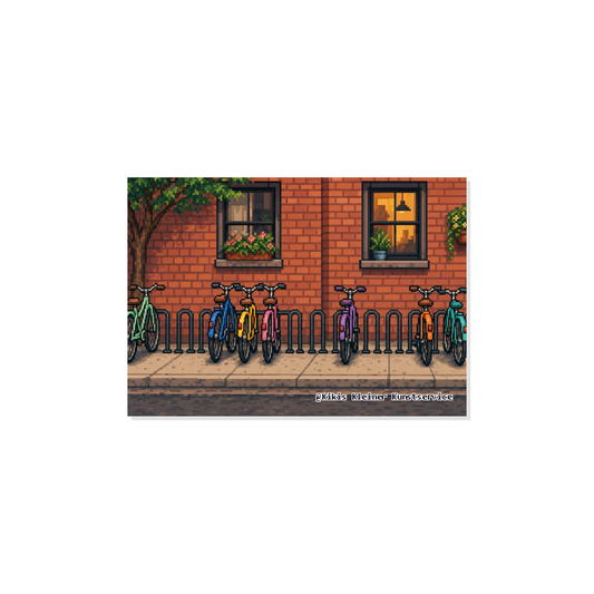 Fahrräder an der Backsteinwand Sticker im Pixel-Look, Kikis Kleiner Kunstservice
