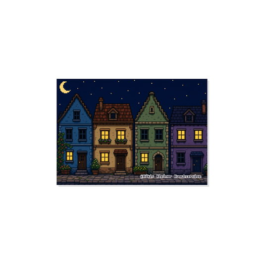 Häuser bei Nacht Sticker im Pixel-Look, Kikis Kleiner Kunstservice