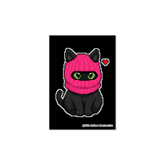 Katze mit pinker Sturmhaube Sticker im Pixel-Look, Kikis Kleiner Kunstservice