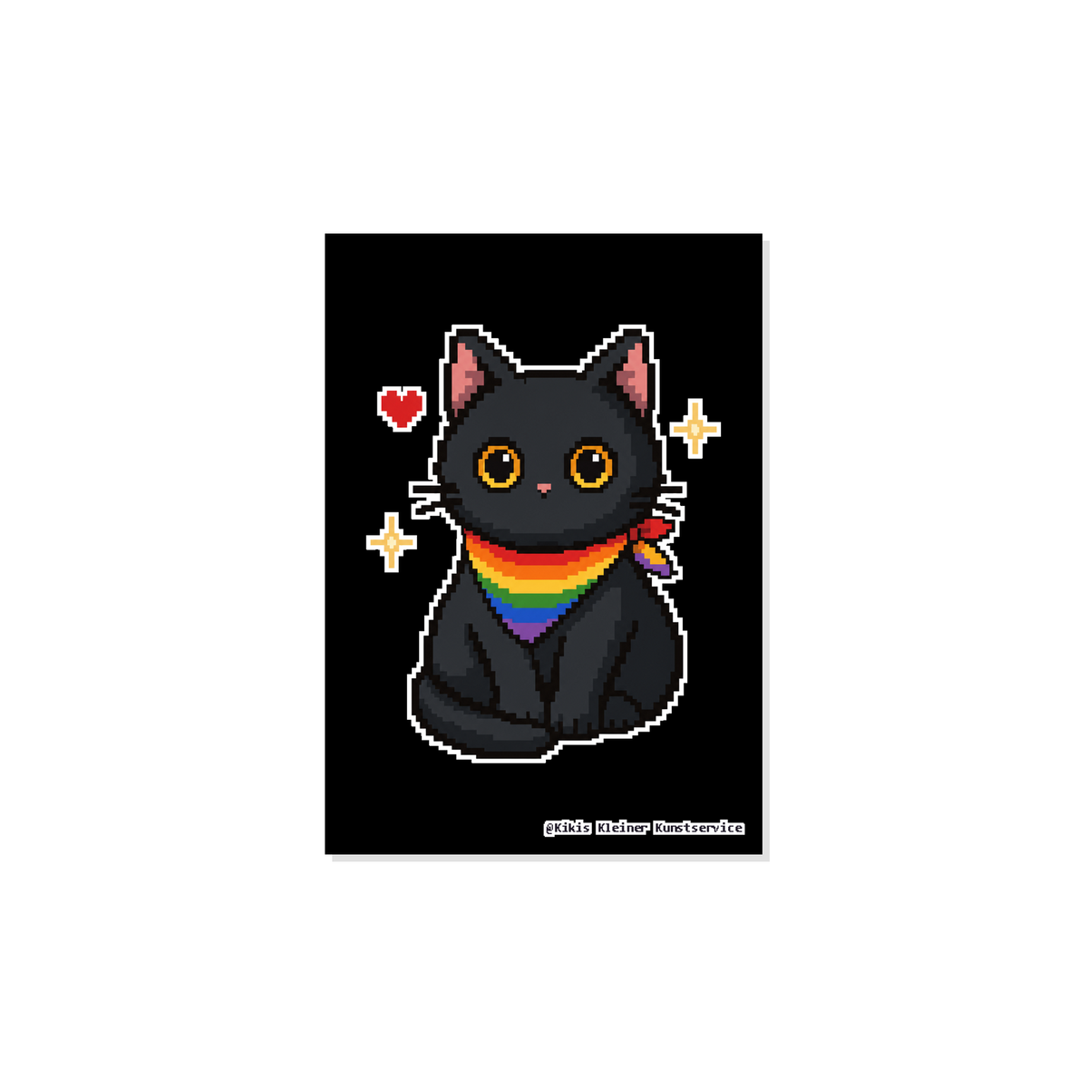 Katze mit Regenbogentuch Sticker im Pixel-Look, Kikis Kleiner Kunstservice