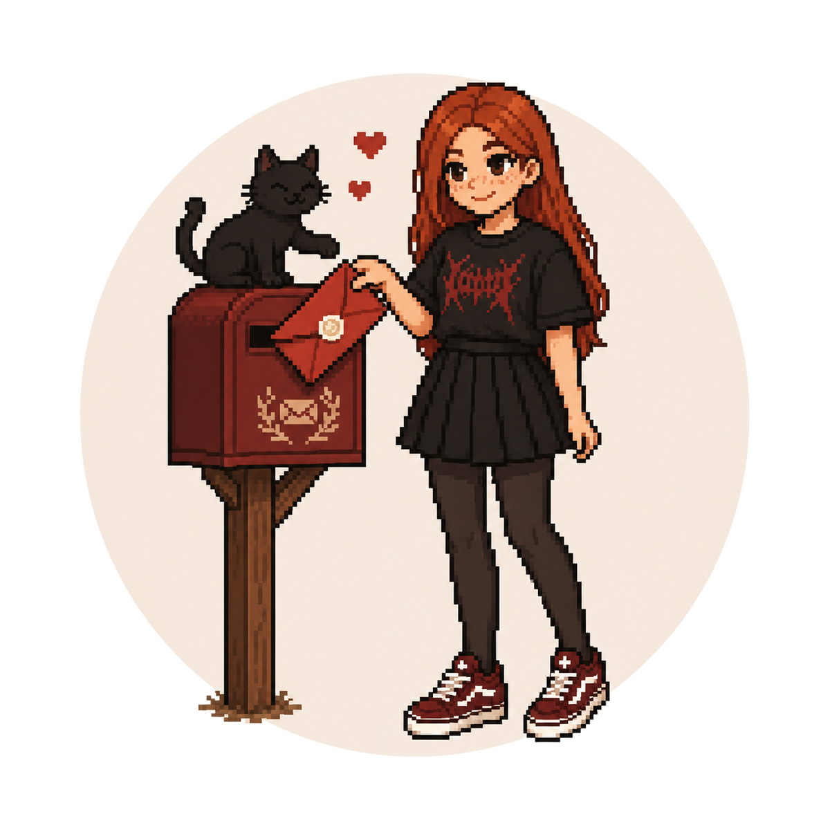 Pixel-Kiki wirft die Rote Post in den Briefkasten