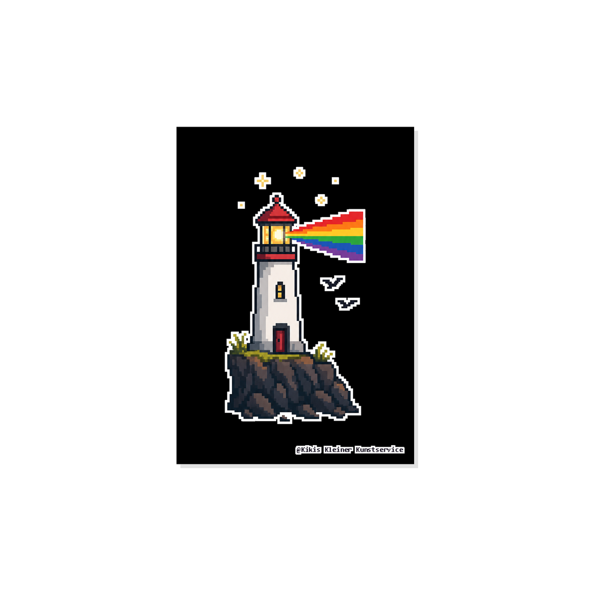 Regenbogen-Leuchtturm Sticker im Pixel-Look, Kikis Kleiner Kunstservice